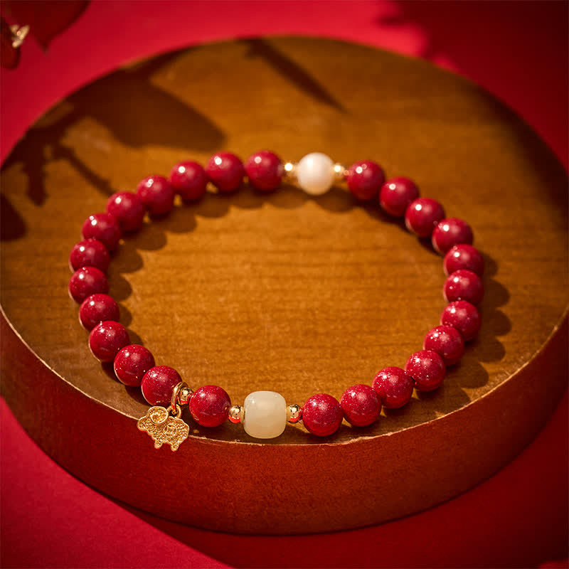 Buddha Stones Pulsera protectora con dije de cabra de jade y perla cinabrio - image 1