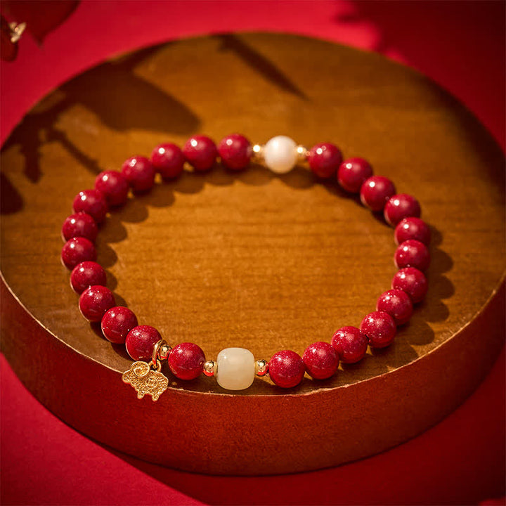 Buddha Stones Pulsera protectora con dije de cabra de jade y perla cinabrio - image 1
