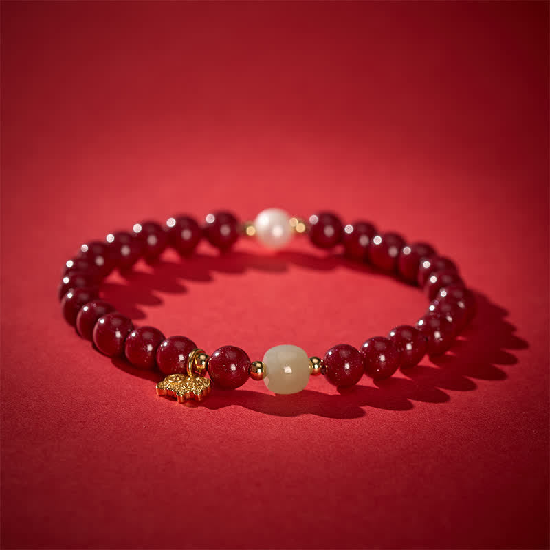 Buddha Stones Pulsera protectora con dije de cabra de jade y perla cinabrio - image 4