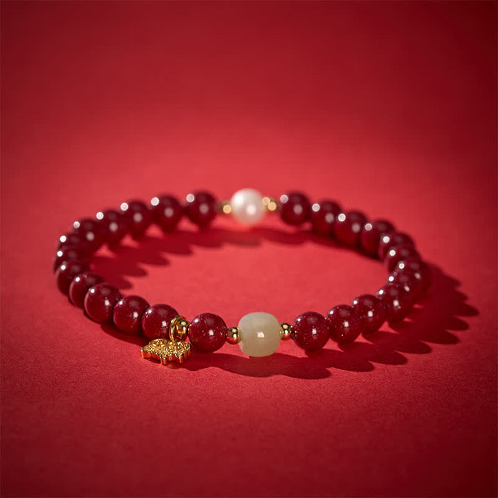 Buddha Stones Pulsera protectora con dije de cabra de jade y perla cinabrio - image 4