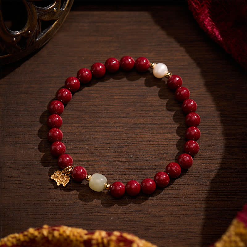 Buddha Stones Pulsera protectora con dije de cabra de jade y perla cinabrio - image 2