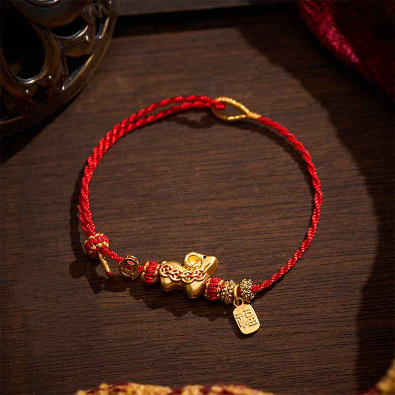 Buddha Stones Pulsera de fuerza tejida a mano con dije de cabra y hilo rojo - Cabra - image 0