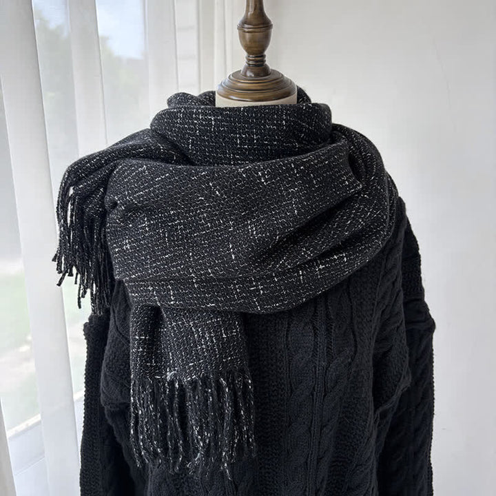 Buddha Stones Bufanda de mujer con borla, diseño sencillo y acogedor, ideal para otoño e invierno. - Negro - image 27