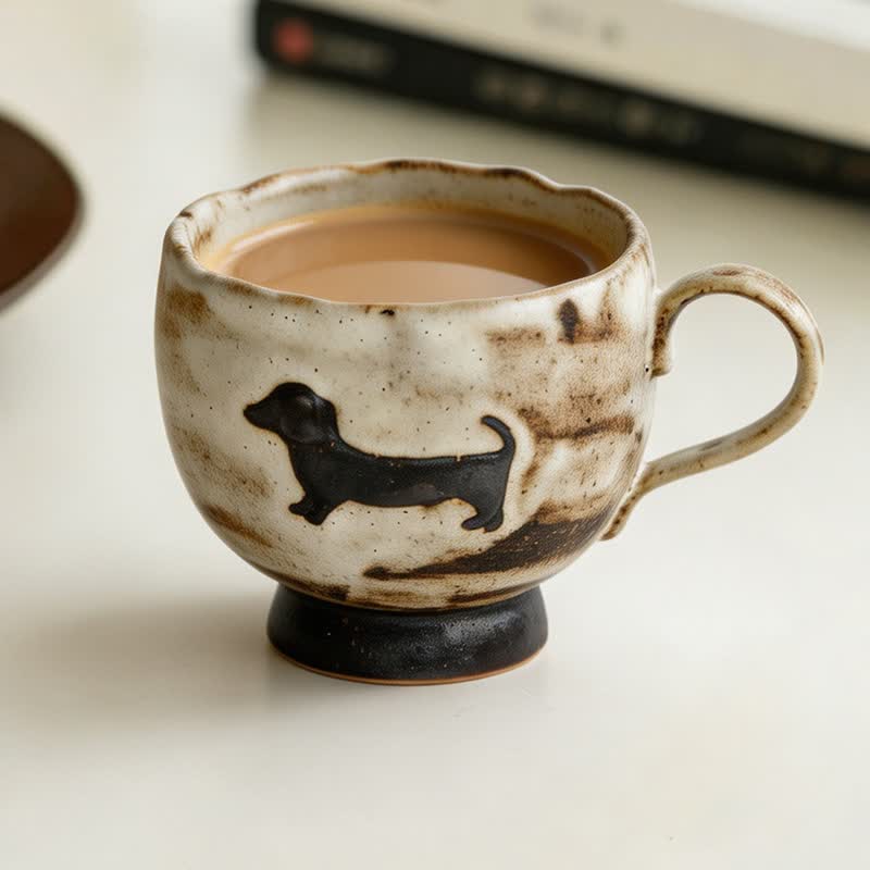 Buddha Stones Taza de cerámica con diseño de perro salchicha, 250 ml. - Taza de perro salchicha negro - Cerámico - image 0