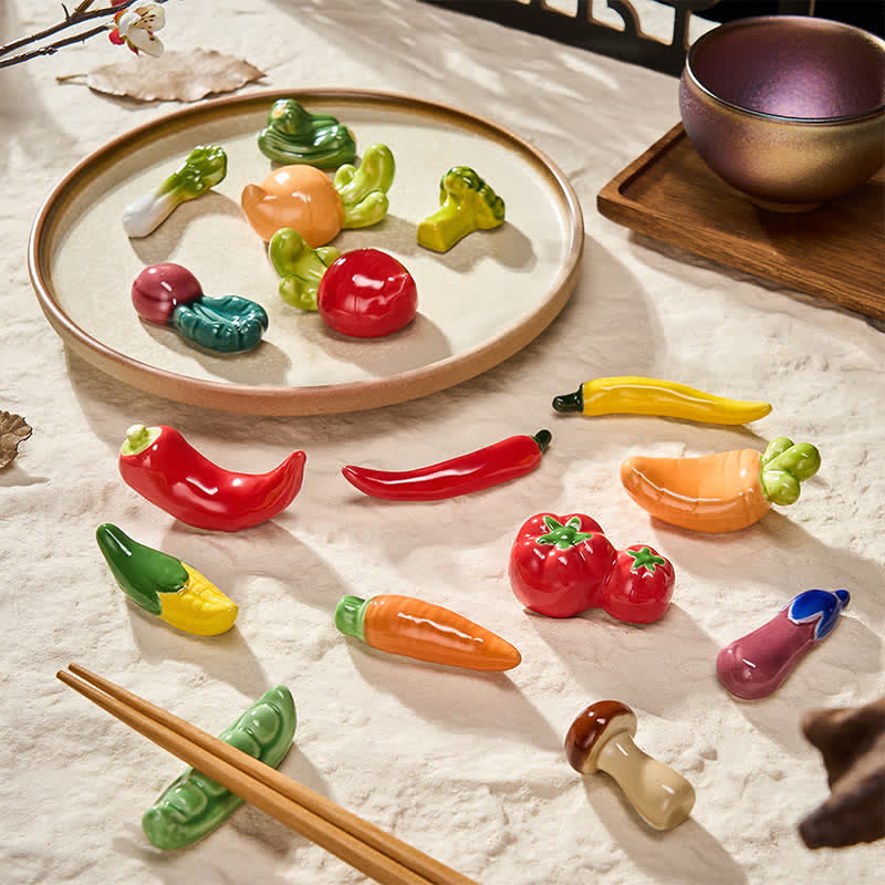 Buddha Stones Mini soporte de mesa para palillos con diseño de verduras de cerámica - image 1