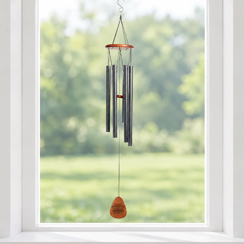 Buddha Stones Campana de viento zen de madera y aluminio Lotus Enlightenment - image 1