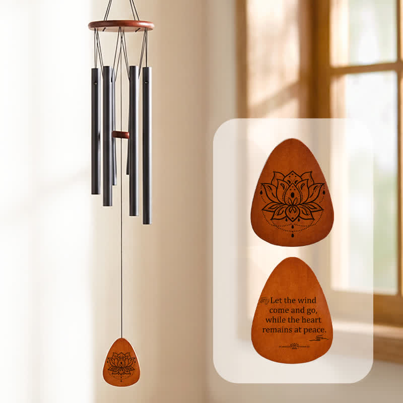 Buddha Stones Campana de viento zen de madera y aluminio Lotus Enlightenment - Loto - image 0