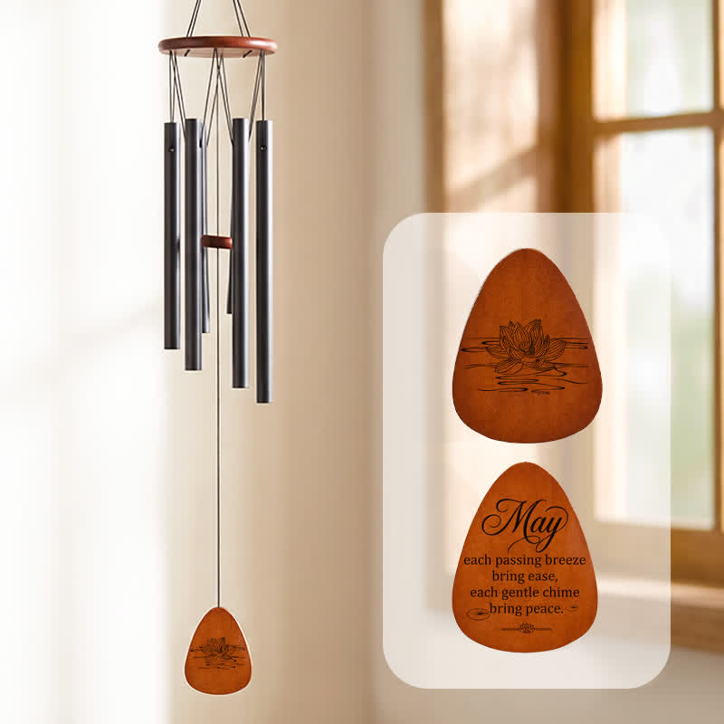 Buddha Stones Campana de viento de madera y aluminio con diseño de bendición del loto para meditación - Loto - image 0
