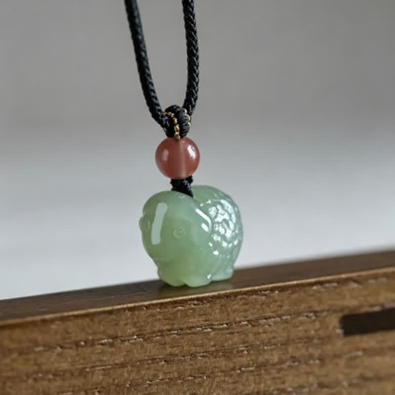 Buddha Stones Collar de protección con cordón trenzado de oveja tallado a mano en jade - image 1