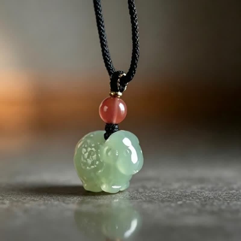 Buddha Stones Collar de protección con cordón trenzado de oveja tallado a mano en jade - Jade (Prosperidad ♥ Abundancia) - image 0
