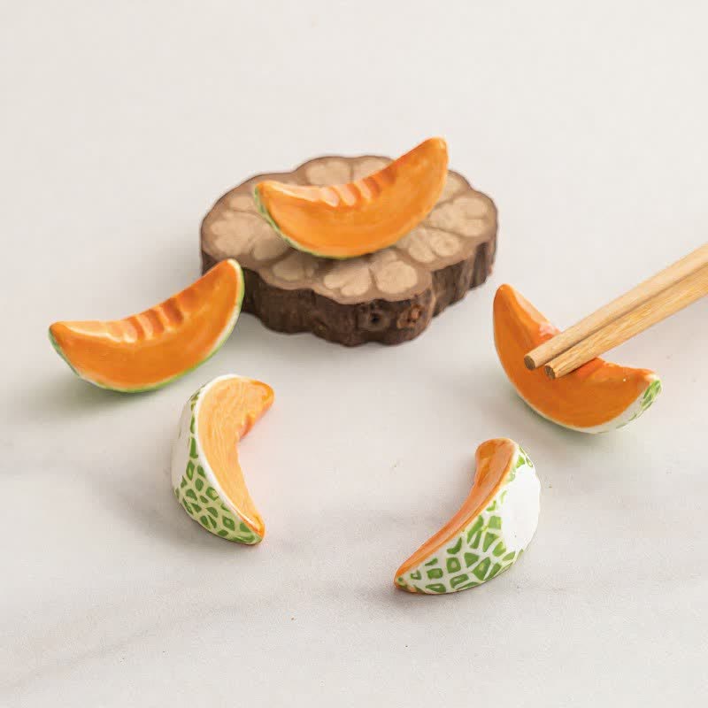 Buddha Stones Soporte para palillos de cerámica brillante con forma de rodaja de melón y sandía, estilo japonés. - image 0