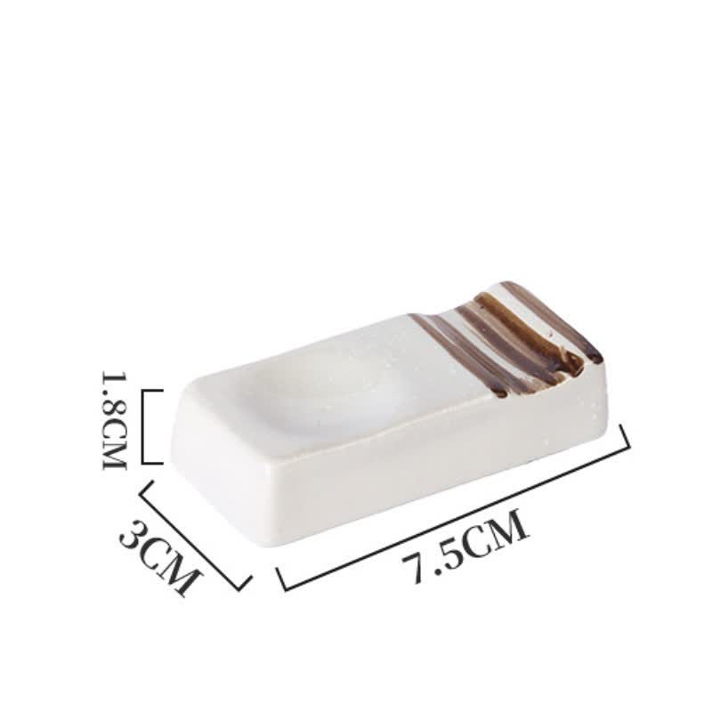 Buddha Stones Soporte rectangular minimalista de cerámica Night Shadow para palillos - Blanco Marrón (Aprox. 7,5 cm × 3,0 cm × 1,8 cm) - image 8