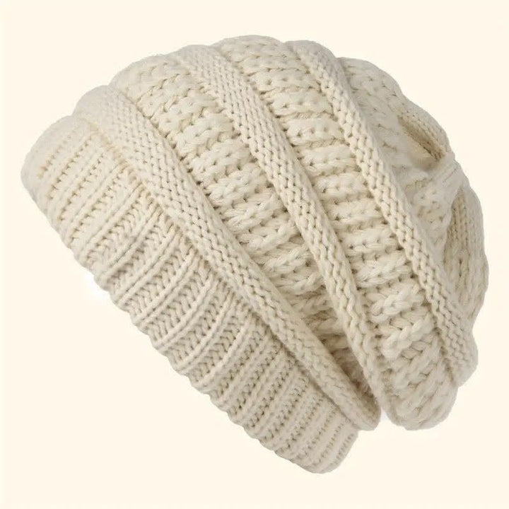 Buddha Stones Gorro holgado de punto trenzado para mujer, ideal para otoño e invierno. - Blanco - image 1