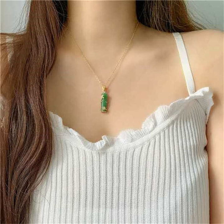 Colgante de collar de protección de la suerte de bambú con Buddha Stones, Jade blanco, cian, Jade