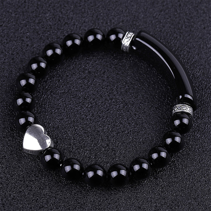 Pulsera de corazón unisex con cuentas de cristal natural