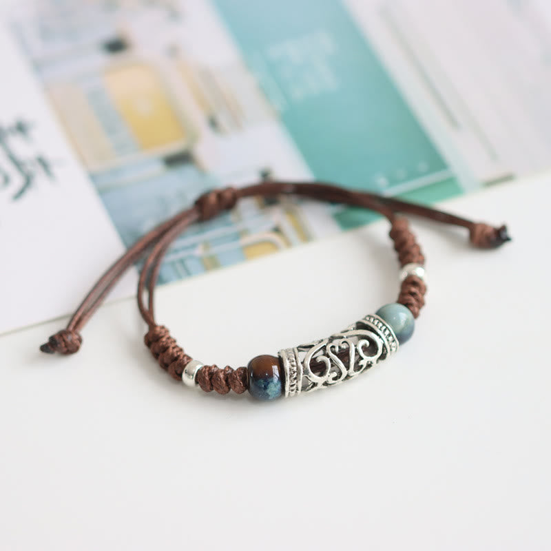 Pulsera de hilo de riqueza de cuentas de cerámica del Tíbet