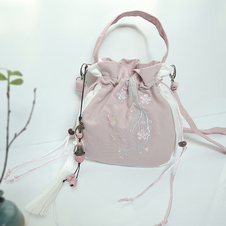 Bolso de hombro de lona con flores bordadas hechas a mano con Buddha Stones - image 49