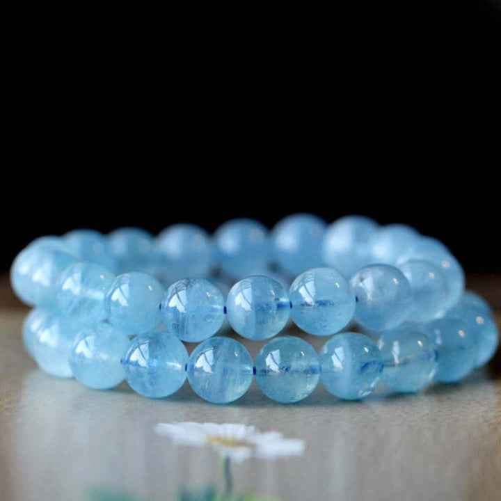 Pulsera curativa de serenidad con cuentas de ámbar y aguamarina natural