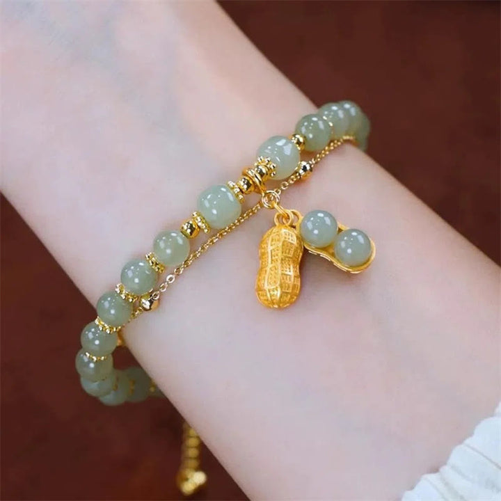 Pulsera con cuentas de la suerte, con Buddha Stones, hoja de jade, Ginkgo, tulipán, cacahuete, Fu