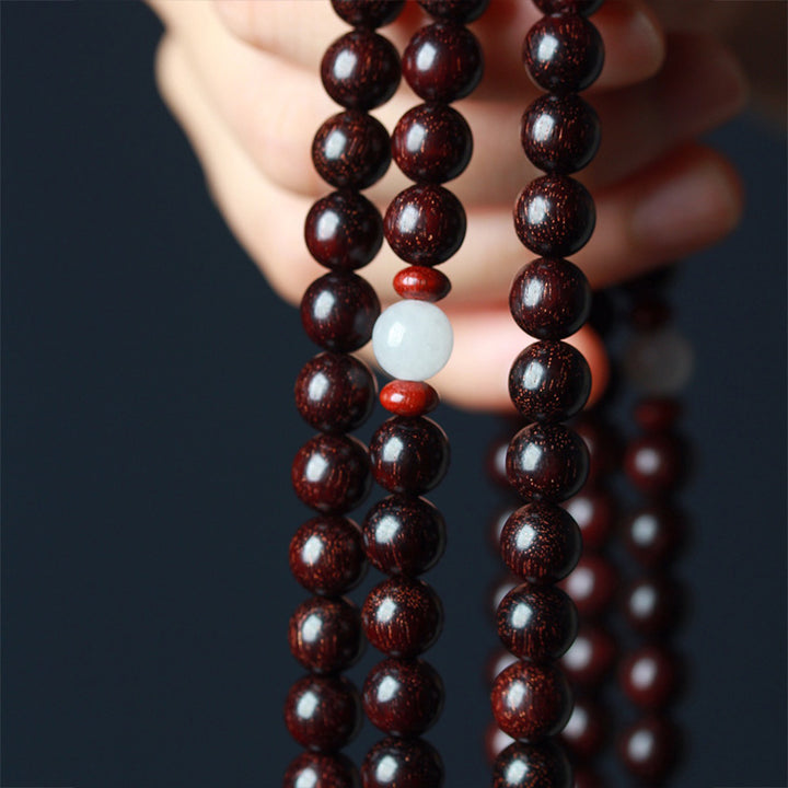 Pulsera de equilibrio Mala de loto de sándalo rojo de hoja pequeña tibetana con Buddha Stones