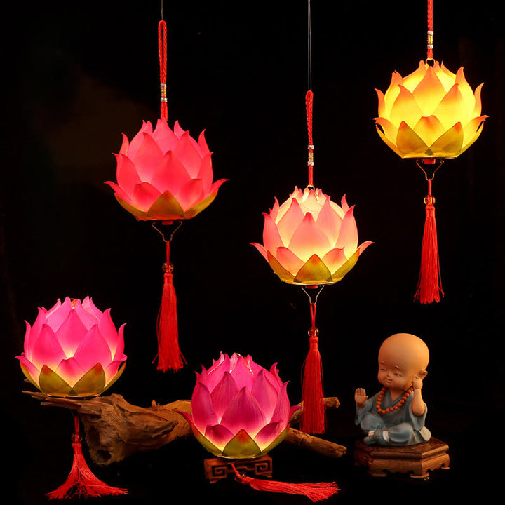 Buddha Stones DIY flor de loto dragón linterna borla lámpara decoración - image 1