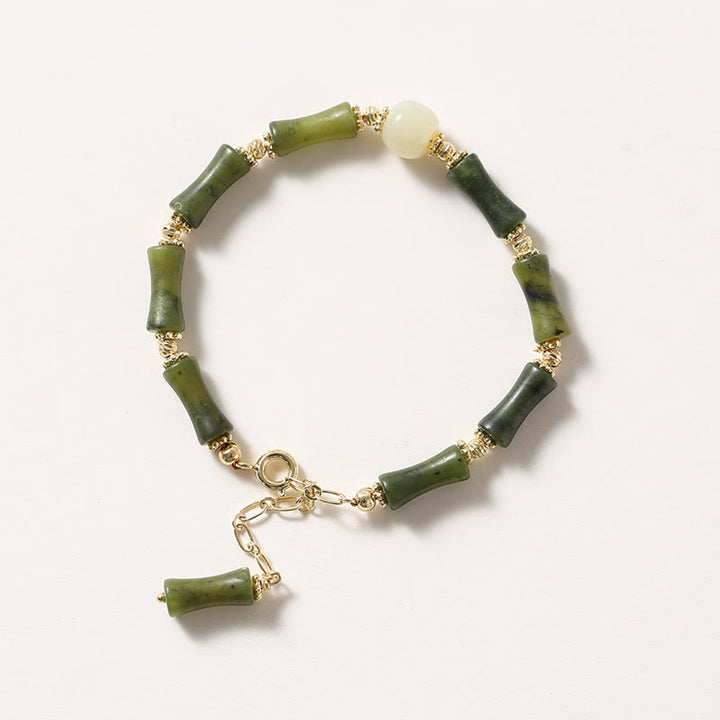 Pulsera de cadena de fuerza de la suerte de bambú con cuentas de vidrio de Buddha Stones