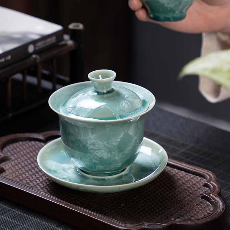 Taza de té de cerámica esmaltada tradicional Gaiwan Sancai con Buddha Stones , taza de té y platillo de Kung Fu con tapa, 180ml