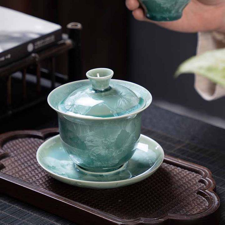 Taza de té de cerámica esmaltada tradicional Gaiwan Sancai con Buddha Stones , taza de té y platillo de Kung Fu con tapa, 180ml