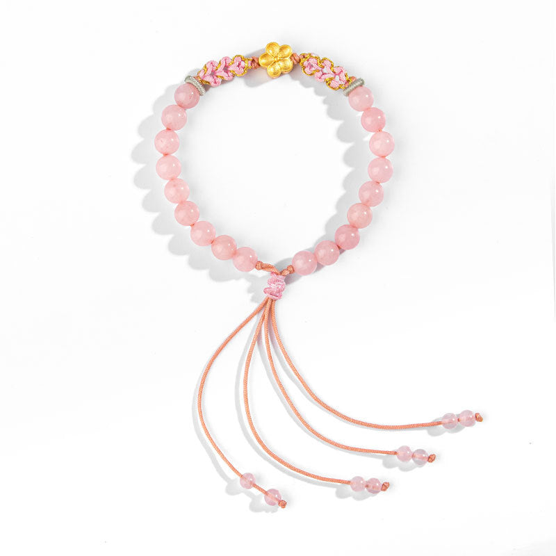 Pulsera de plata de ley 999 con Buddha Stones , ágata roja natural, cristal rosa, flor de cerezo