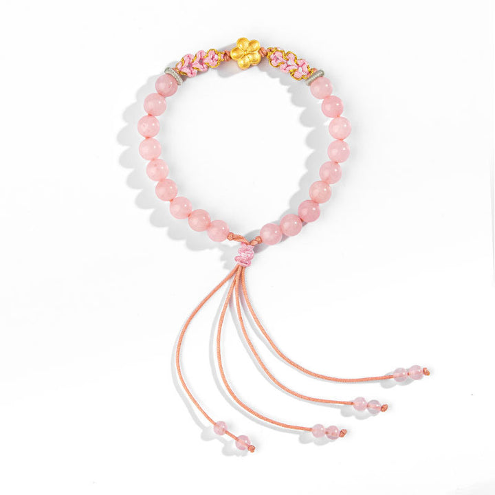 Pulsera de plata de ley 999 con Buddha Stones , ágata roja natural, cristal rosa, flor de cerezo