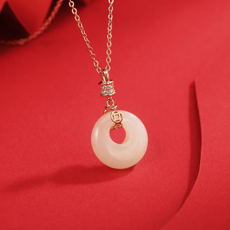 Colgante de plata de ley 925 con moneda de jade blanco hetiano, flor, hebilla de la paz, suerte - image 1