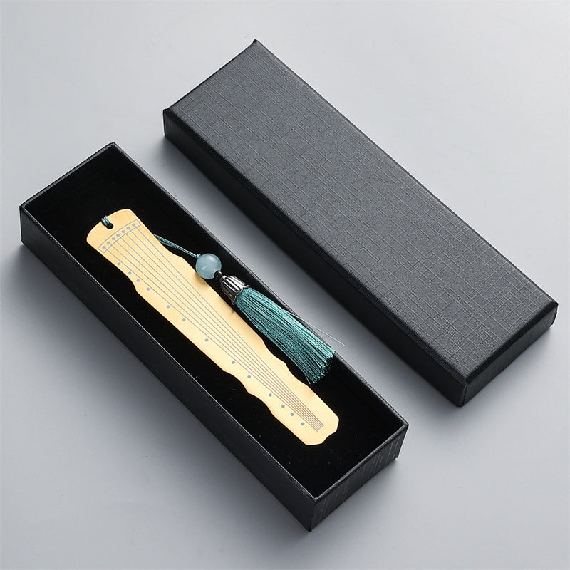 Buddha Stones instrumentos musicales clásicos Pipa Guzheng Guqin Ruan marcapáginas de Metal borla con caja de regalo