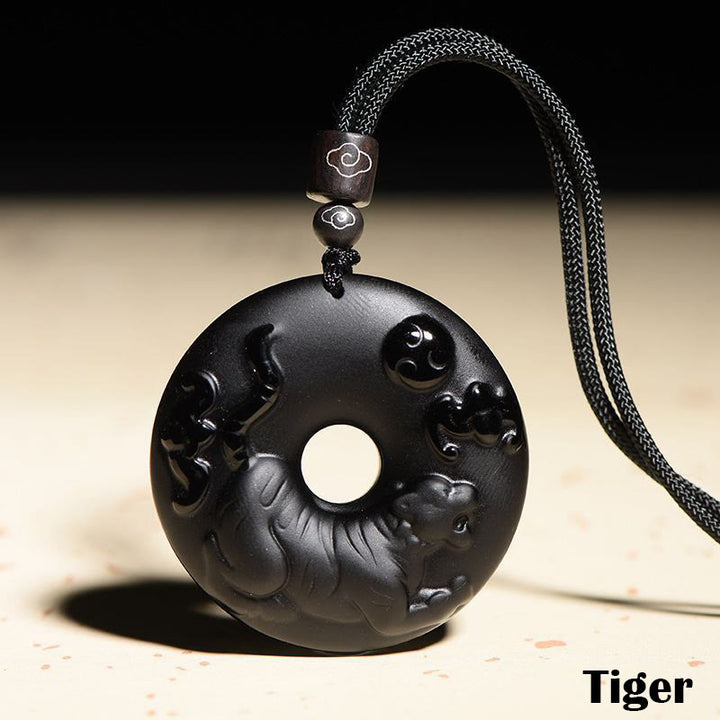 Collar con colgante de fuerza con hebilla de paz, obsidiana negra Natural del zodíaco chino , Buddha Stones - Tigre - image 15