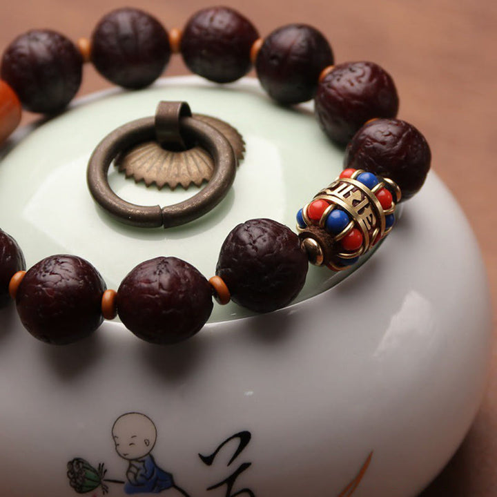 Cuenta de ágata de semilla de Bodhi tibetana, abalorio de borla de suerte y riqueza, Mala para muñeca