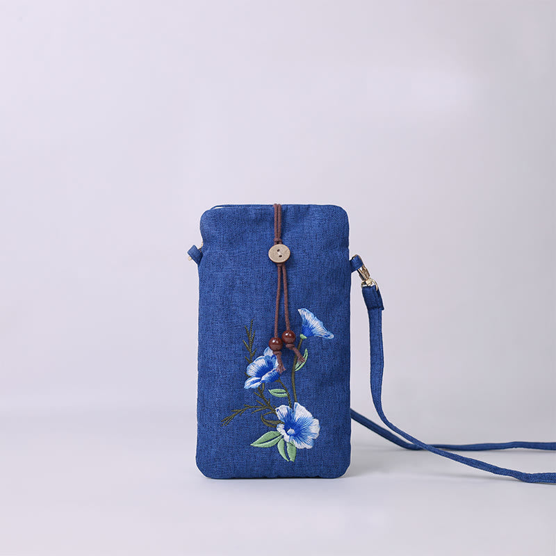 Buddha Stones, pequeñas flores bordadas, bolso de hombro, bolso para teléfono móvil, 11*20cm