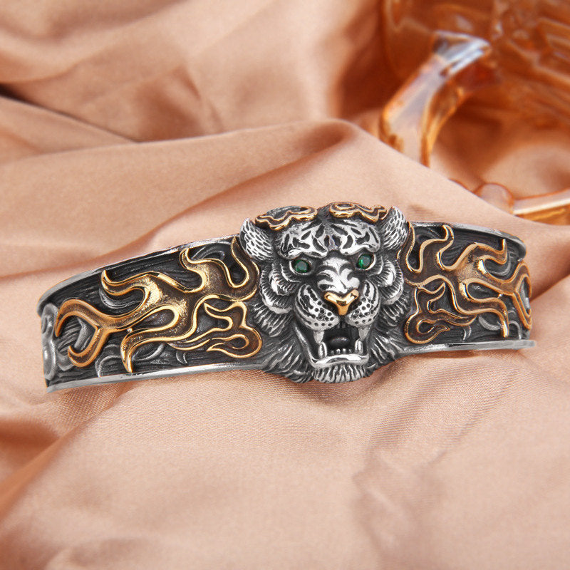 Pulsera de plata de ley 925 con Buddha Stones , diseño de tigre del zodíaco chino, para mantener alejados a los espíritus malignos