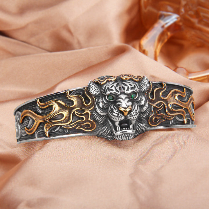 Pulsera de plata de ley 925 con Buddha Stones , diseño de tigre del zodíaco chino, para mantener alejados a los espíritus malignos