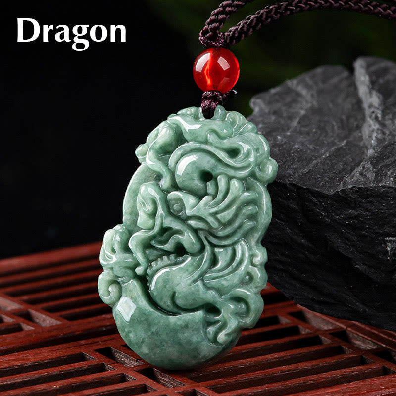 Colgante de collar de prosperidad del zodíaco chino con Buddha Stones de jade natural 12 - Dragón - image 5