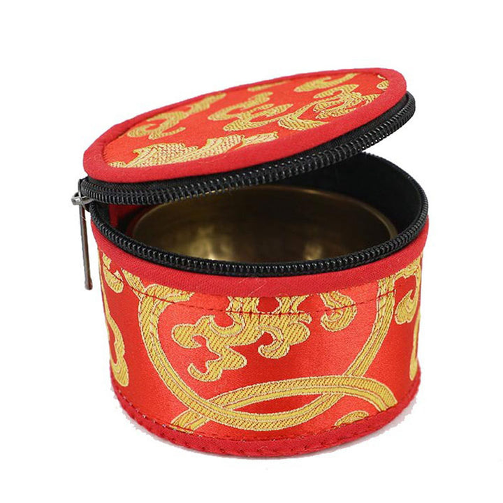 Bolsa de almacenamiento de cuenco tibetano con decoración de cierre de cremallera