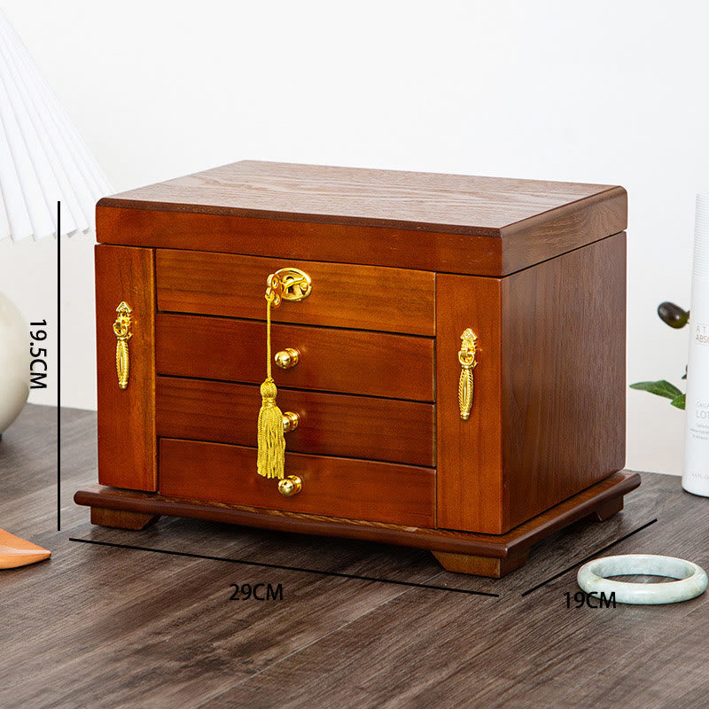 Caja de almacenamiento de joyería de madera de gran capacidad Vintage con Buddha Stones con espejo