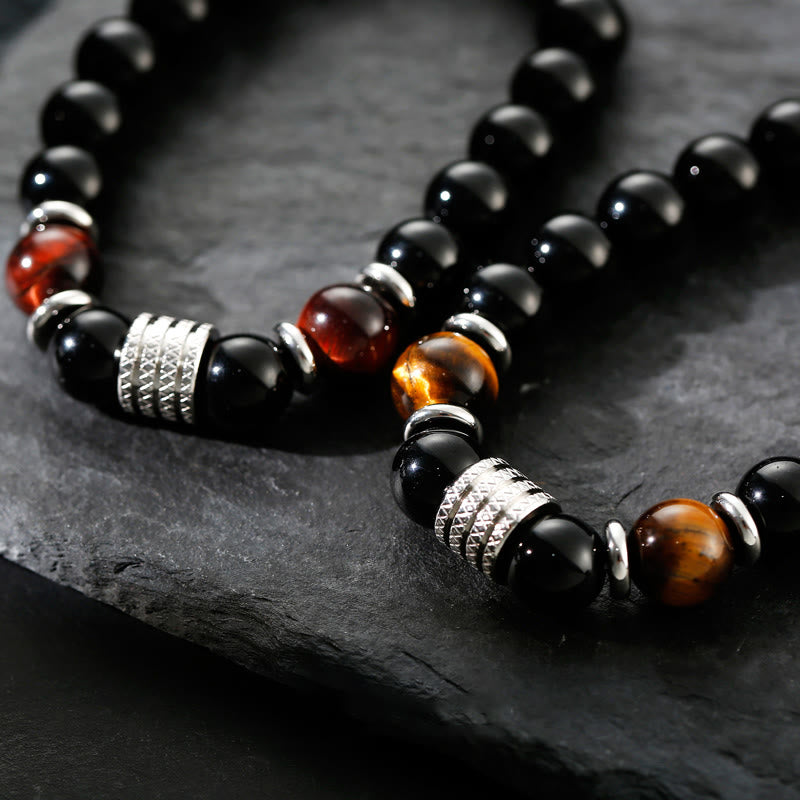 Pulsera de cumplimiento de fuerza de ojo de tigre de obsidiana negra natural con Buddha Stones - image 3