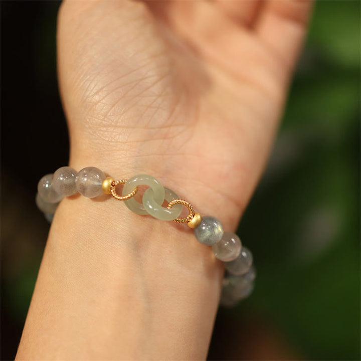 Pulsera curativa con hebilla de paz, piedra lunar Natural, Jade Heitan, Buddha Stones