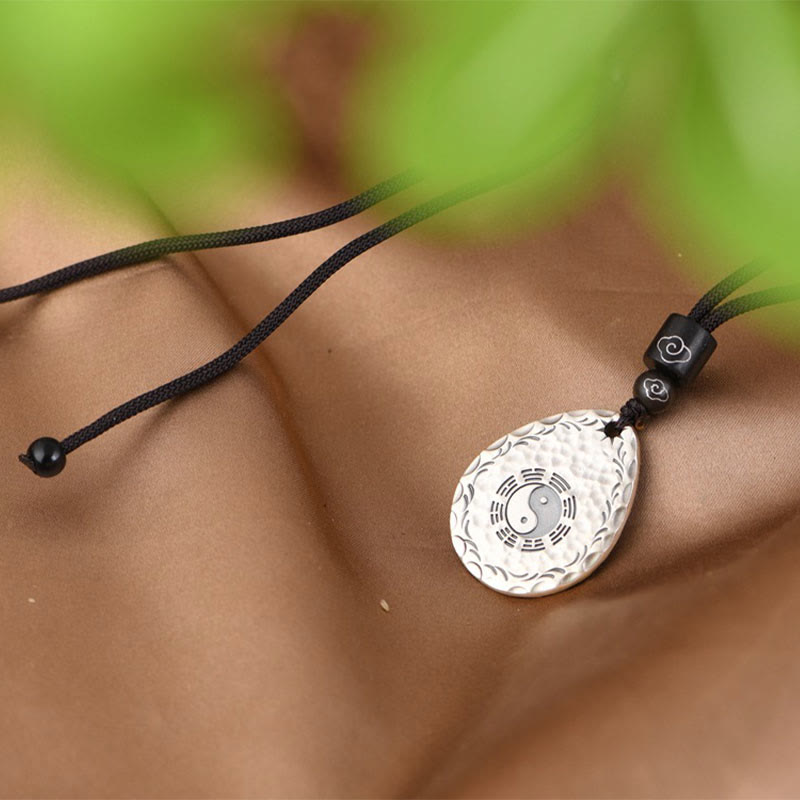 Buddha Stones Vintage Plata de Ley 999 Yin Yang Bagua diseño de gota de agua equilibrio armonía collar colgante - image 8
