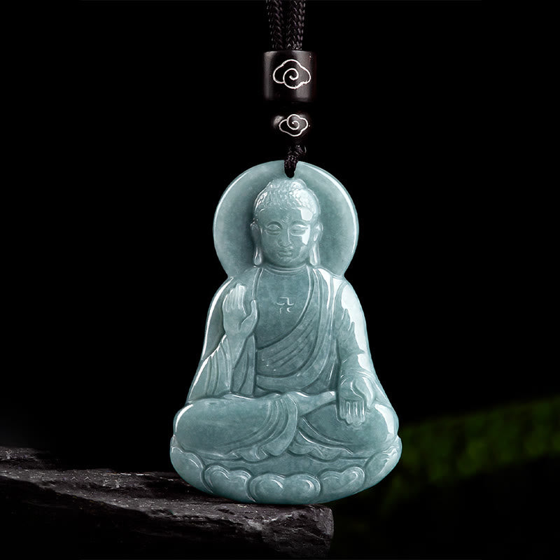 Buddha Stones Amitabha Buda Natural Jade Lotus Amuleto Compasión Cadena Collar Colgante - image 7