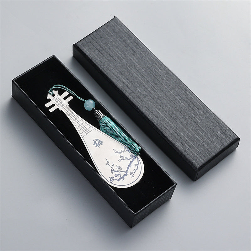 Buddha Stones instrumentos musicales clásicos Pipa Guzheng Guqin Ruan marcapáginas de Metal borla con caja de regalo