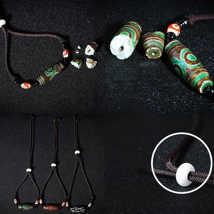 Collar de cadena de protección con cuentas Dzi tibetanas de nueve ojos con Buddha Stones