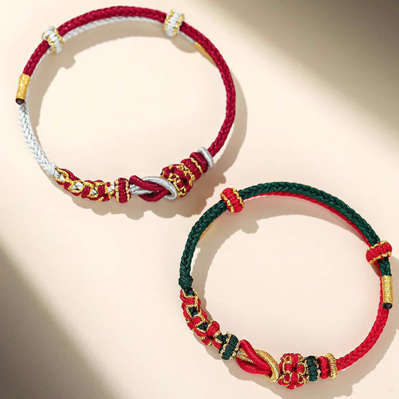 Pulsera de protección de la suerte con nudo de paz de ocho hilos con nudo de flor de melocotón hecho a mano con Buddha Stones