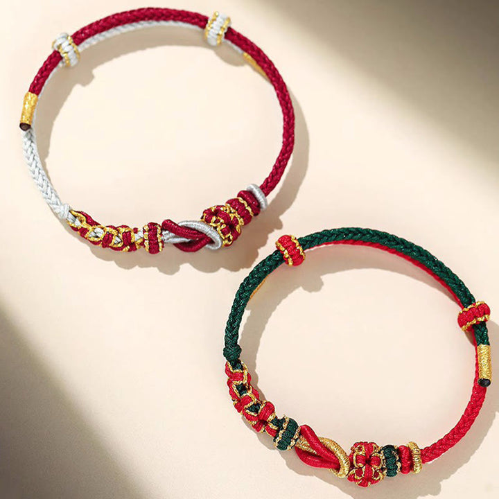 Pulsera de protección de la suerte con nudo de paz de ocho hilos con nudo de flor de melocotón hecho a mano con Buddha Stones