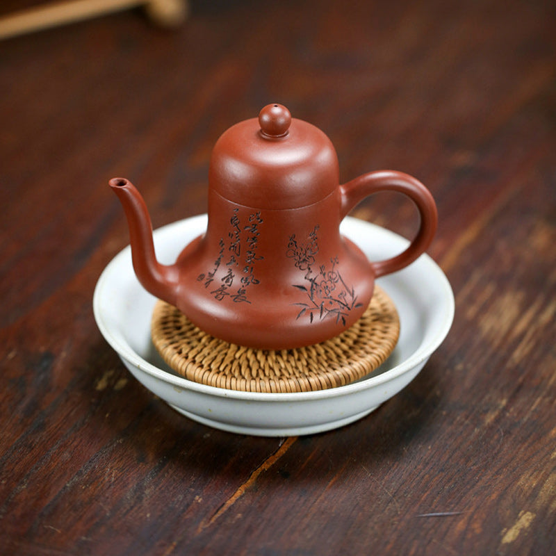 Tetera de kungfú de arcilla púrpura con flor de melocotón de bambú Vintage con Buddha Stones