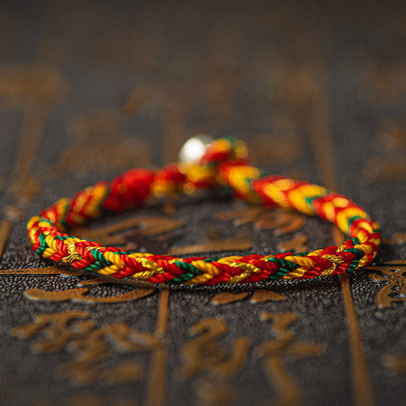 Buddha Stones;Que seas buena fortuna y éxito; Pulsera Suerte Multicolor - Rojo anaranjado Verde oscuro - 19 cm - image 6